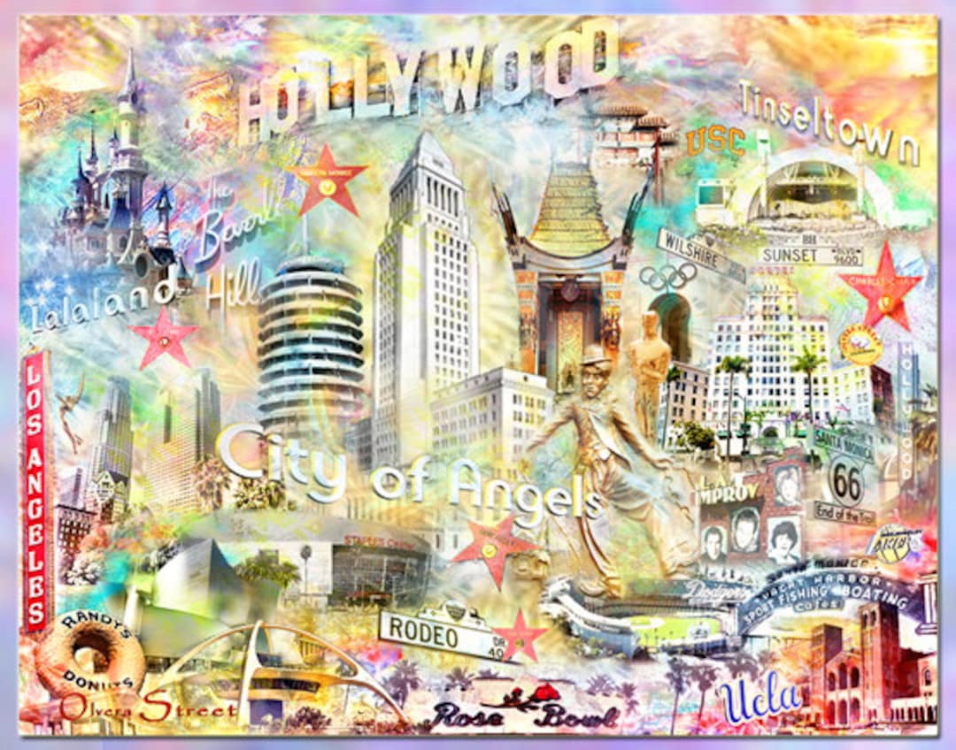 The City of Los Angeles, an Artistic Collage - Etsy