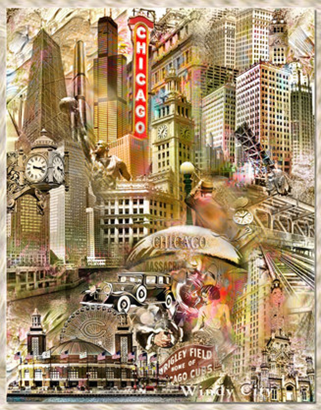 Chicago the Windy City, an Artistic Collage - Etsy