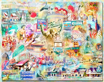Philly the City of Brotherly Love, an Artistic Collage
