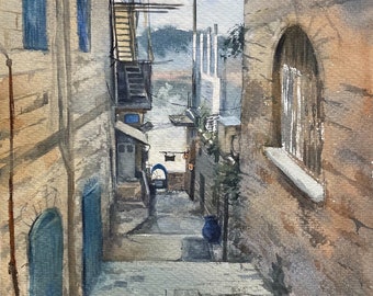 Tzefat, View From Stairs. Giclee print.