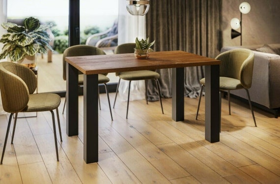 Dining table JUKA 80-215 cm oak/MDF extendable expandable dining room table kitchen table metal frame black modern design