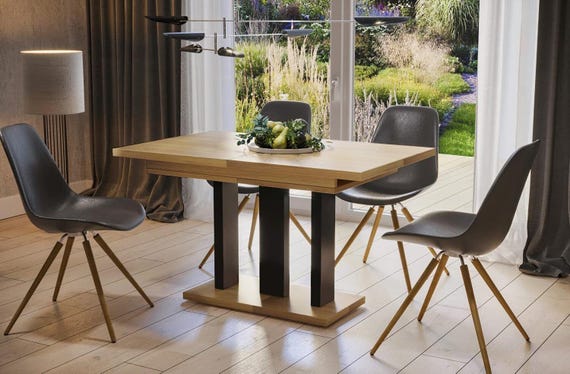 Dining table APPIA 130-210 cm natural oak / MDF dining room table extendable expandable kitchen table pedestal table