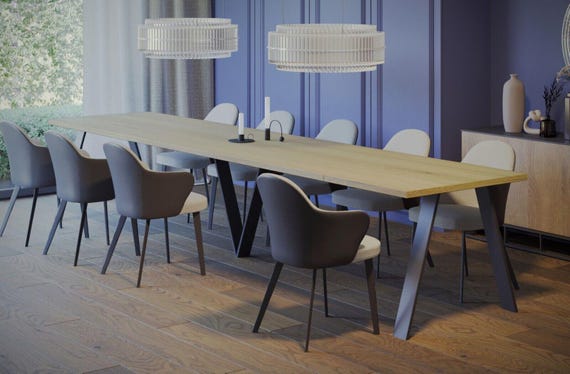 XXL dining table Lungo 130-405 cm natural oak / MDF extendable backdrop table dining room table