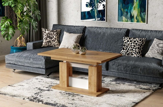 Coffee table FABEL 110-170 cm oak/MDF extendable and height adjustable living room table functional coffee table sofa table modern design