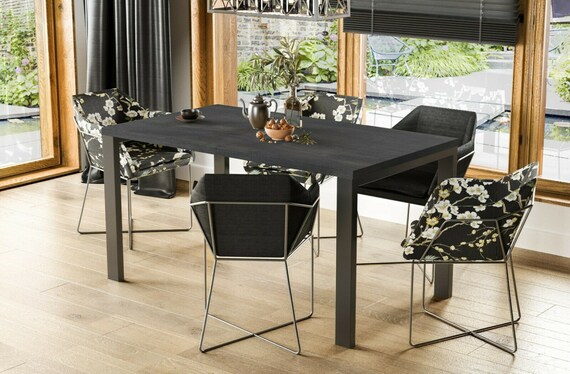 XL dining table GARANT 80-170 cm oak/MDF extendable expandable dining room table kitchen table four-legged table metal frame black modern design