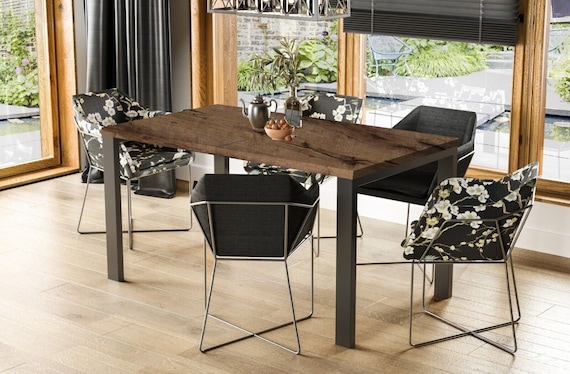 XL dining table GARANT 130-265 cm oak/MDF extendable expandable dining room table kitchen table four-legged table metal frame black modern design
