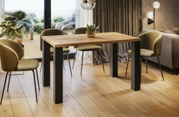 XL dining table JUKA 130-220 cm oak/MDF extendable expandable dining room table kitchen table metal frame black modern design