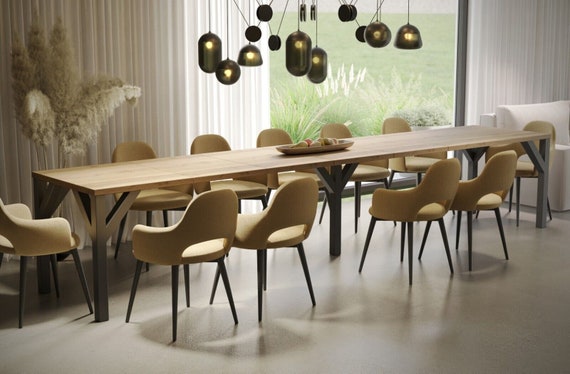 XXL dining table DUNAJ 130-405 cm oak/MDF extendable expandable dining room table kitchen table four-legged table metal frame black modern design