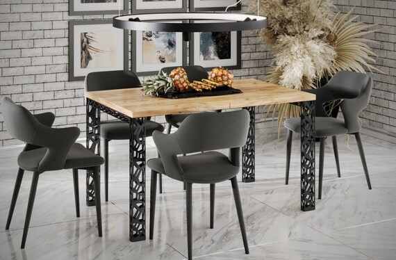 XL dining table MATIO 80-215 cm oak/MDF extendable expandable dining room table kitchen table metal frame black matt modern design