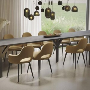 XXL Esstisch DUNAJ 130-350 cm Eiche/MDF ausziehbar erweiterbar Esszimmertisch Küchentisch Vierfußtisch Metallgestell schwarz modern design