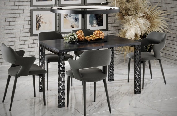 XL dining table MATIO 80-170 cm oak/MDF extendable expandable dining room table kitchen table metal frame black matt modern design