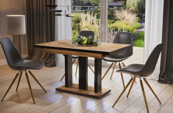 Dining table APPIA BLACK 130-210 cm oak/MDF dining room table with black border extendable expandable kitchen table