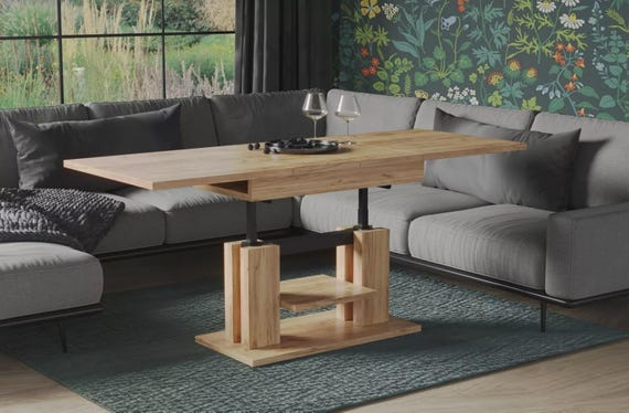 Coffee table ISO 110-170 cm oak / MDF extendable and height adjustable living room table functional coffee table sofa table modern design