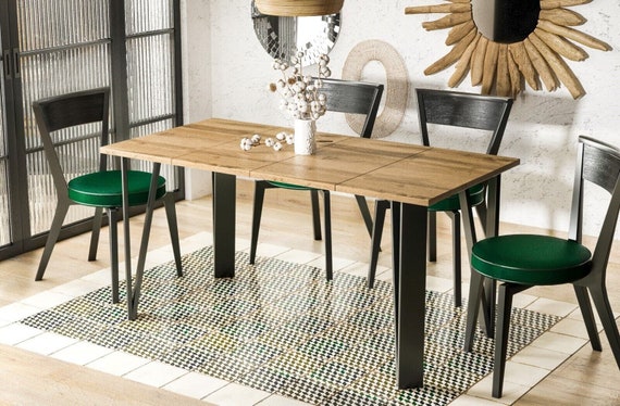 Dining table ADEO 80-170 cm oak/MDF dining room table extendable expandable kitchen table metal frame