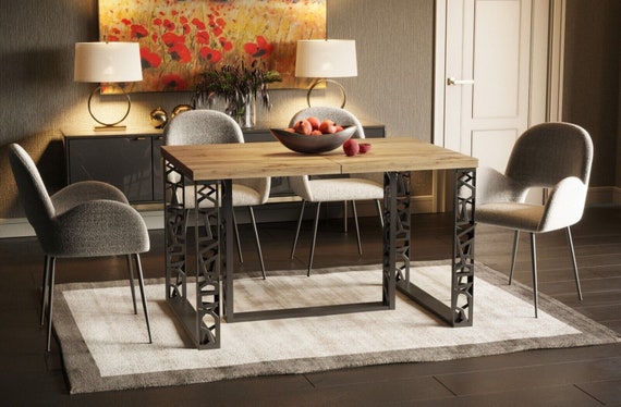 XL dining table EWEREST 130-330 cm oak/MDF extendable expandable dining room table kitchen table metal frame sled frame black modern design