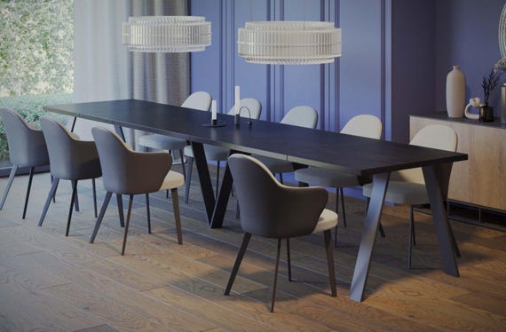 XXL dining table Lungo 130-405 cm concrete dark / MDF extendable extendable backdrop table dining room table