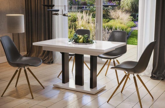 Dining table APPIA 130-210 cm high gloss white / MDF dining room table extendable expandable kitchen table pedestal table