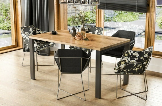 XL dining table GARANT 80-215 cm oak/MDF extendable expandable dining room table kitchen table four-legged table metal frame black modern design