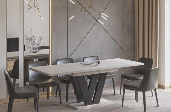 Dining table LARA 130-210 cm Cashmere Beige / MDF dining room table extendable kitchen table