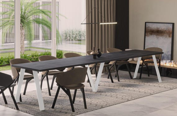 XXL dining table Lungo WHITE 130-405 cm oak/MDF extendable extendable backdrop table dining room table