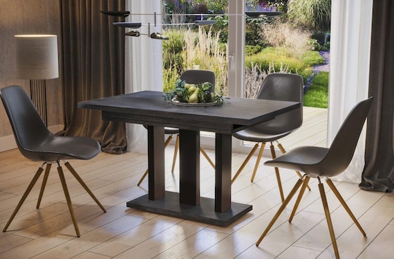Dining table APPIA 130-210 cm concrete dark / MDF dining room table extendable expandable kitchen table pillar table