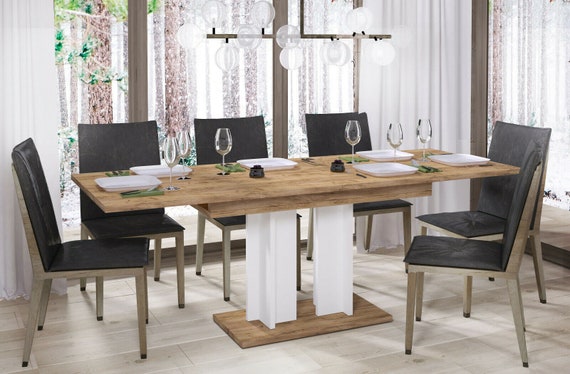 Dining table AURORA 130-170 cm oak/MDF dining room table extendable expandable kitchen table pedestal table