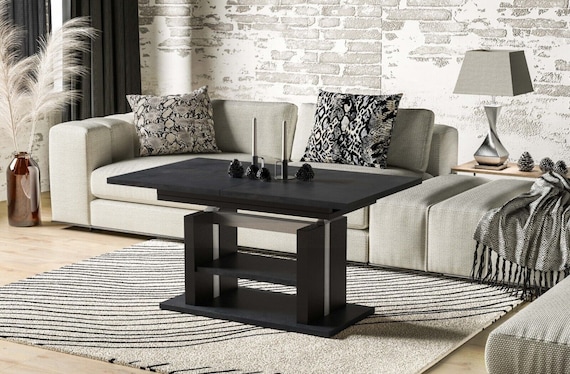 Coffee table DIOR 110-170 cm oak/MDF extendable and height adjustable living room table functional coffee table sofa table modern design