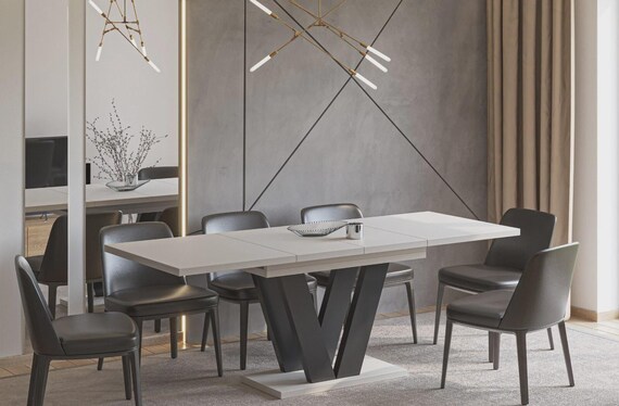 Dining table LARA 130-210 cm Cashmere Beige / MDF dining room table extendable kitchen table