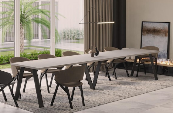 XXL dining table Lungo 130-405 cm cashmere beige / MDF extendable backdrop table dining room table