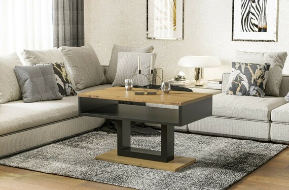 Coffee table TILO 100x60x58 cm living room table functional coffee table sofa table with shelf modern design two-tone oak MDF