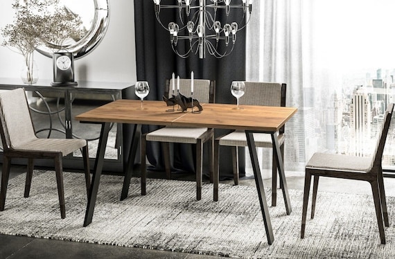 Dining table LIWIA 130-210 cm oak/MDF dining room table extendable expandable kitchen table metal frame modern design