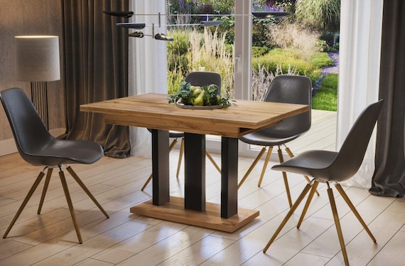 Dining table APPIA 130-210 cm Wotan oak / MDF dining room table extendable expandable kitchen table pillar table