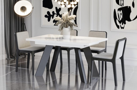 Dining table COMO 130-210 cm high gloss white / MDF dining room table extendable expandable kitchen table