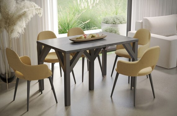 XXL dining table DUNAJ 130-240 cm oak/MDF extendable expandable dining room table kitchen table four-legged table metal frame black modern design