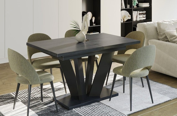 Dining table ALEX 130-210 cm concrete dark / MDF dining room table extendable expandable kitchen table
