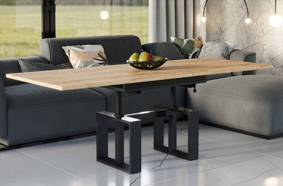 Coffee table EMPOLI 110-170 cm MDF/oak extendable and height adjustable living room table functional coffee table sofa table modern design