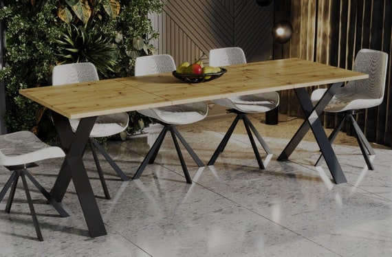 Dining table STOL 130-210 cm oak/MDF dining room table extendable expandable kitchen table X metal frame