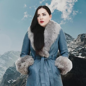Blue shearling coat shop