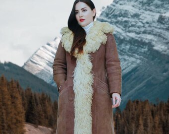 Women Penny Lane Coat Long Coat Fur Coat Brown Vintage 90s Boho Hippie Afghan Coat Trench Coat Wool Coat Mongolian Fur Trim Shearling Coat Etsy Canada