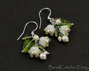 white Lily of the valley flower spring bouquet earrings