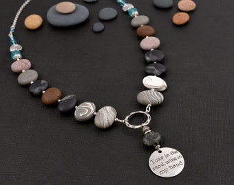 Pebbles necklace 'toes in the sand wine in my hand' charm