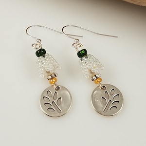White Lily of the valley flowers and tree branch earrings