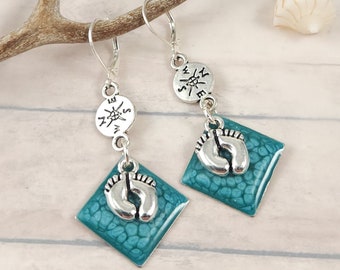 Vacation on a beach earrings #5- Footprints/compass - Traveler's collection