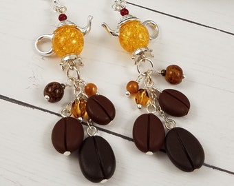 Coffee Beans & teapot Earrings for coffee lovers #4 Great gift!