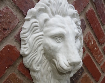 Lion Head White Concrete Sculpture Plaque Wall Fountain Relief