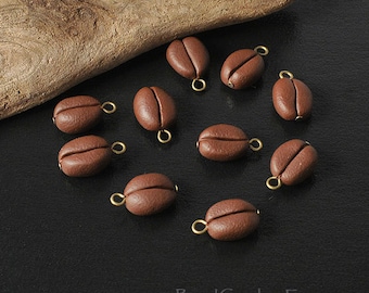 10 coffee bean charms, beads for crafts & jewelry making, miniature realistic food beads