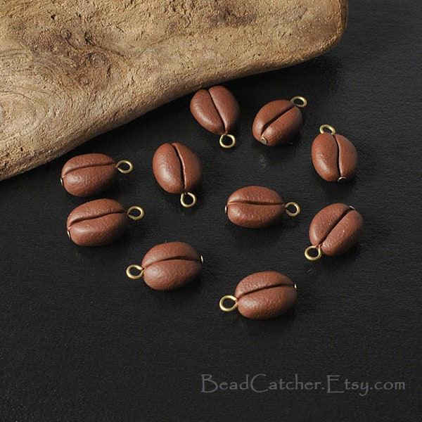 10 coffee bean charms, beads for crafts & jewelry making, miniature realistic food beads