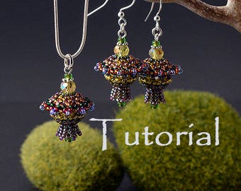 Tutorial for "Fairy Lanterns" beadwoven jewelry set pendant and earrings