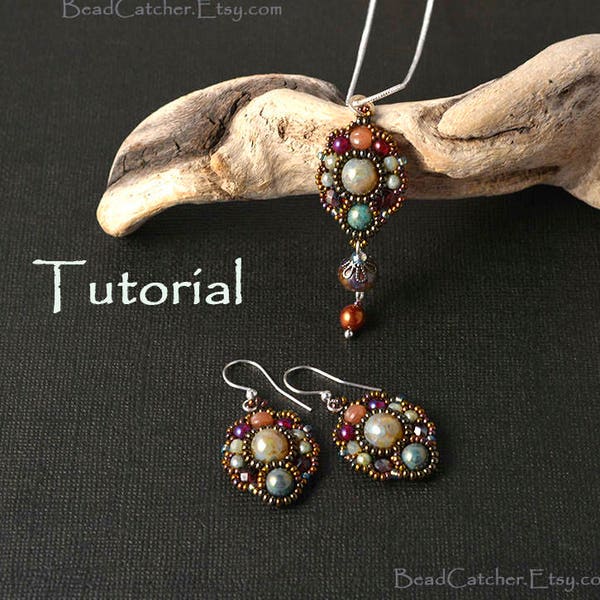 Tutorial for beadwoven jewelry set pendant and earrings "Autumn is coming"