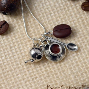 Coffee bean, coffee cup, teapot and teaspoon necklace - great gift for coffee lovers